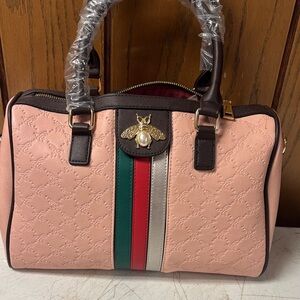 Elegant Pink Designer Handbag  and wallet set with Bee Accent